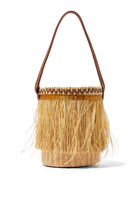 Feather-Trim Mini Bucket Bag